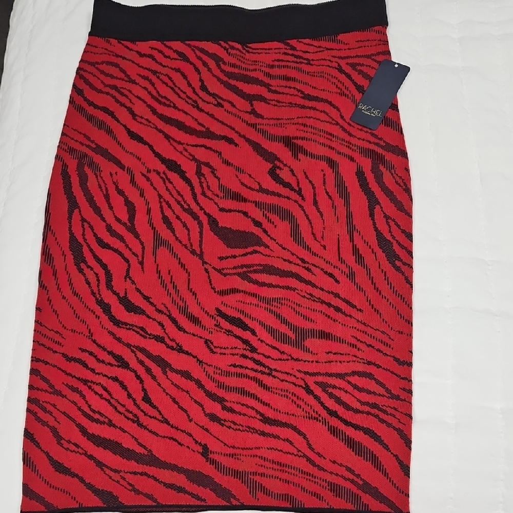 Nicole Miller Red and Black Zebra Print Pencil Skirt
